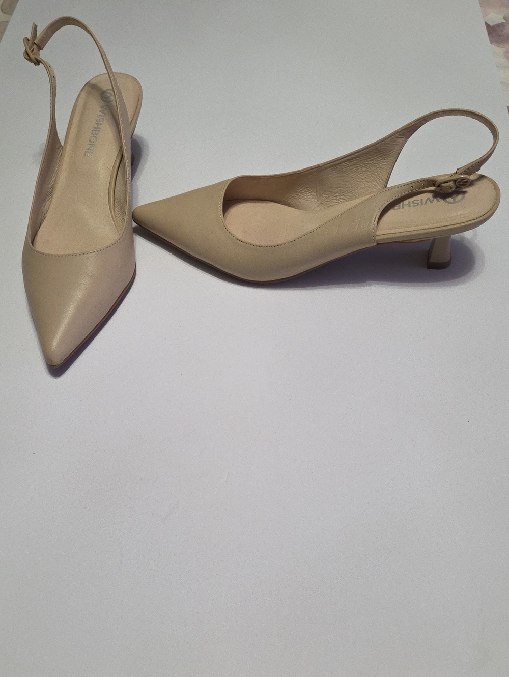 Women's Pointed-Toe Slingback Kitten Heel in Beige